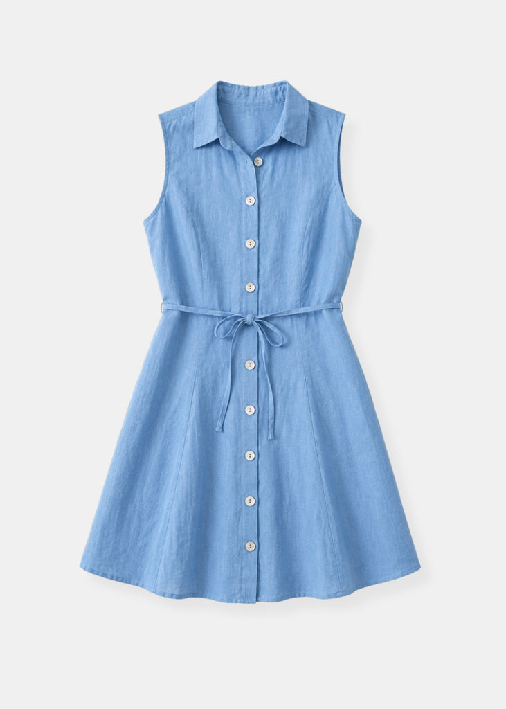 sleeveless denim shirt dress SLEEVELESS SEAMED SHIRT DRESS