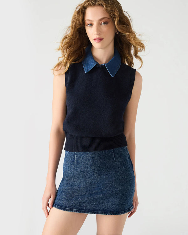 ELLIE KNIT COLLARED TOP | DENIM