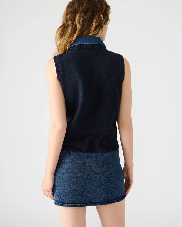 ELLIE KNIT COLLARED TOP | DENIM