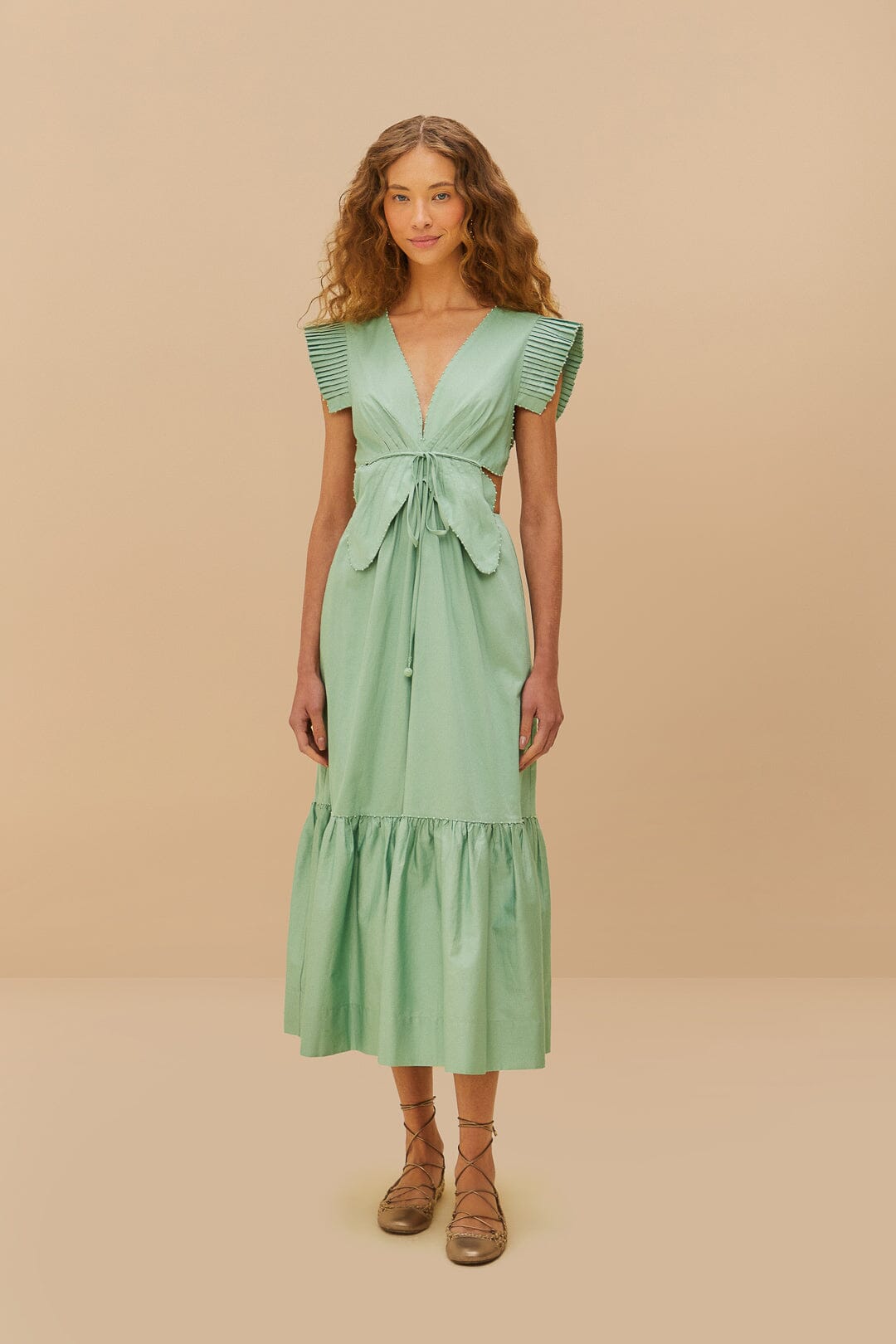 Butterfly Sleeve Midi Dress Dusty Blue